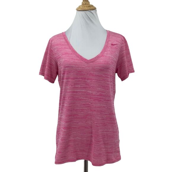 Nike Legend Veneer Shirt Womens M Medium Dri Fit Space Dye V Neck Short Sleeve - Picture 1 of 10